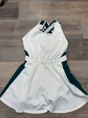 Fore All White and Dark Green Athletic Mini Dress with Striped Crossback MK1329